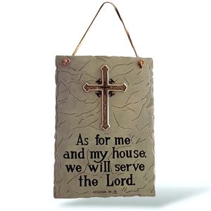 Ceramic Wall Hang Plaque Cross As For Me And My House We Will Serve The Lord